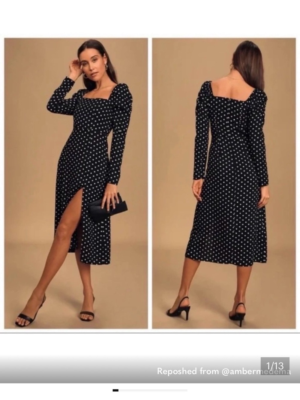 Lulus Women’s Black Polka Dot Square-Neck Midi Dress